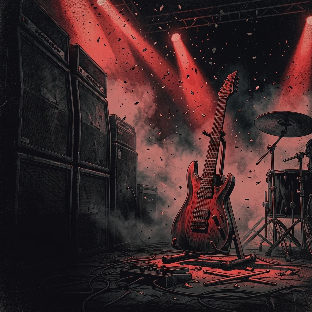 ilustración tributo de un altar barroco en ruinas iluminado por velas carmesí bajo una bóveda de piedra negra, cenizas cayendo desde arriba como nieve oscura, atmósfera de blackened deathcore sinfónico europeo de los años 2020s, sin rostros ni logos, paleta rojo sangre y negro abismo