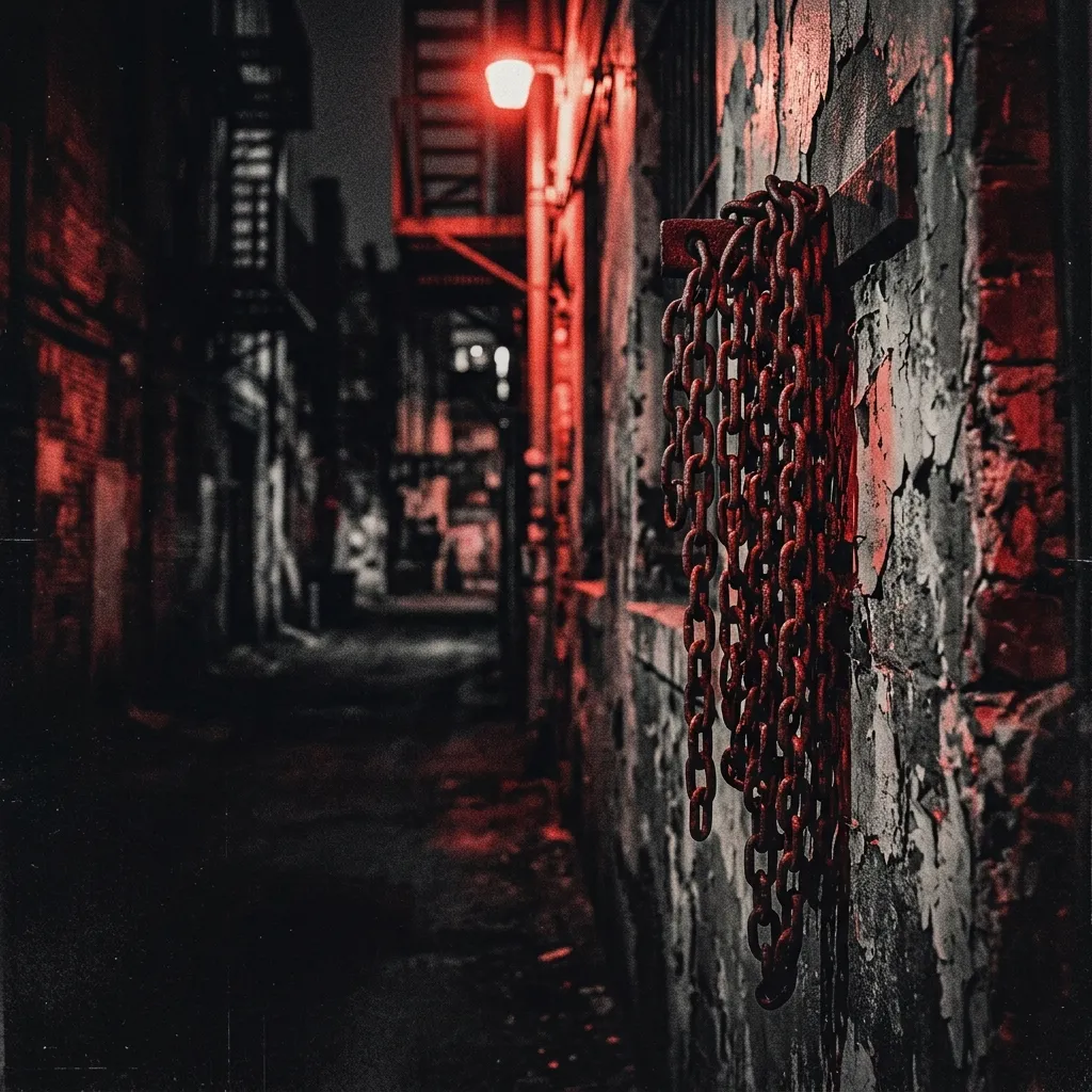 ilustración tributo de un contrabajo eléctrico y una guitarra apoyados en una lápida de cementerio bajo luna llena roja, motivos de cine de terror barato de los años 50, niebla y murciélagos estilizados, paleta rojo y negro profundo, sin texto ni logotipos