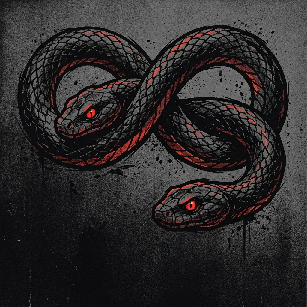 ilustración tributo de un collage de guitarras eléctricas, palillos de batería y relámpagos rojos sobre fondo negro, estética de metal moderno de estadio, sin texto ni logotipos