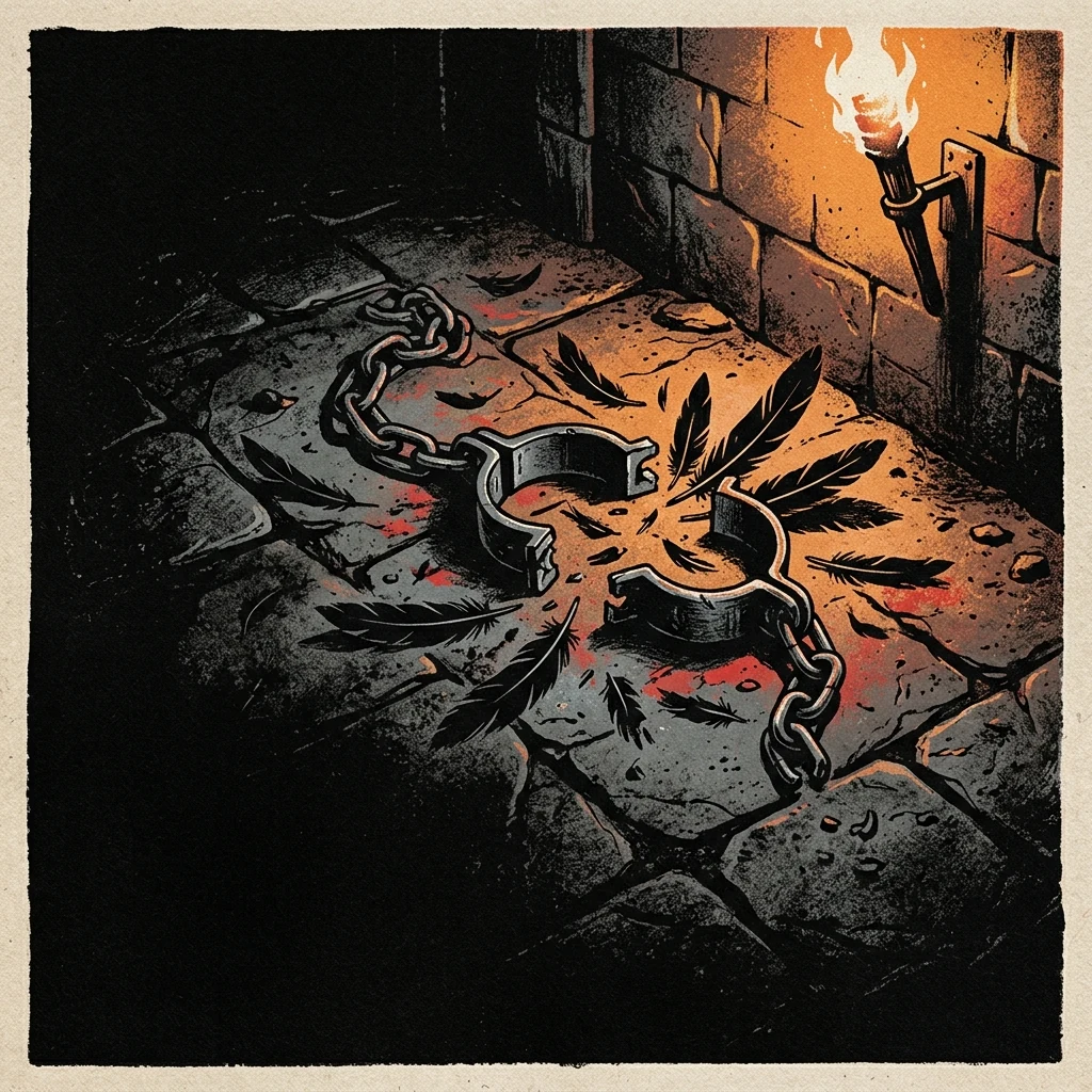 ilustración tributo de un escenario de festival con estandartes medievales y llamas, instrumentos eléctricos mezclados con cuerdas acústicas bajo un cielo nocturno, energía folk metal de festival al aire libre, sin rostros ni logos, paleta rojo y negro con destellos ámbar